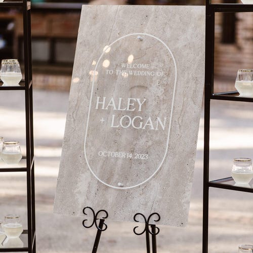 Faux Stone Wedding Welcome Sign with Standoffs  |Minimalist Modern Signage | Travertine Wedding Signage Welcome Sign | Acrylic Wedding Sign