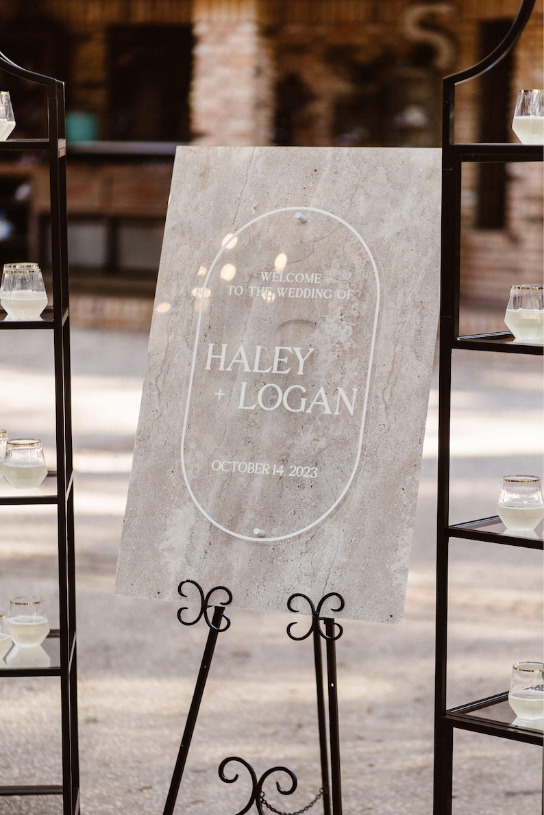 Letrero de bienvenida para boda de piedra artificial con separadores / Letrero moderno minimalista / Letrero de bienvenida para boda de travertino / Letrero de boda de acrílico