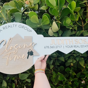 Personalized Realtor Key with Hanging Keys | Closing Time Realty | House Sold Acrylic and Wood Sign | Closing Prop | Realtor Gift Sold Sign