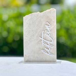 3D Marble Stone Table Numbers | Wedding Unique Signage | Custom Layered Decor | Table Numbers | Tablescape Decor | Travertine Looking