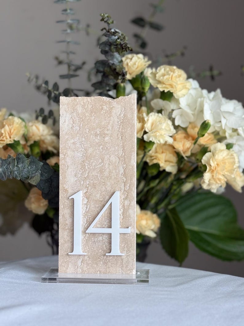 3D Travertine Stone Table Numbers | Wedding Unique Signage | Custom ...