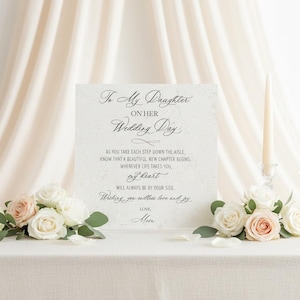To My Daughter on Her Wedding Day Marble Sign – 8x8 Gift from Mom with Acrylic Stand | Elegant Wedding Keepsake by Luxe Lines Designs