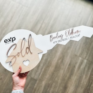 Personalized Realtor Key with Logo | Closing Realty | House Sold Acrylic and Wood Sign | Closing Prop | Realtor Gift Sold Sign