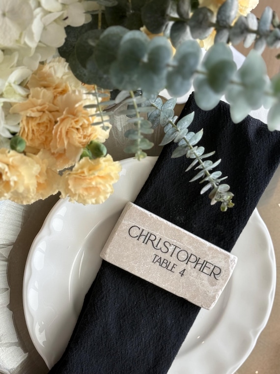 Travertine Stone Place Card | Acrylic Wedding Place Name | Matte Finish