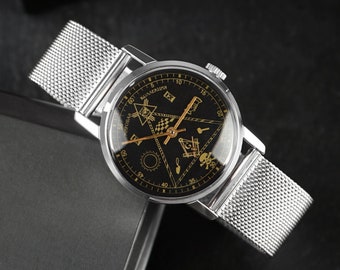 Geschenk für Ihn, Seltene Pobeda Freimaurer vintage Herren Armbanduhr, Geschenk für Männer, Mechanische Uhr, Schmuck für Männer, Freunde Geschenk