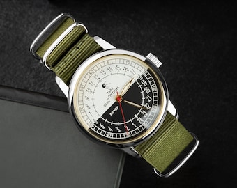 Vintage Herrenarmbanduhr Sputnik Tag/Nacht 24 Stunden, Automatikuhr, Einzigartige Herrenuhr, Geschenk für Männer, Mechanische Uhr, Retro Uhr