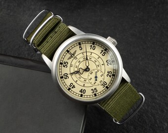 Orologio militare Pobeda Aviation, orologio meccanico da uomo, orologio beige opaco, regalo per uomo, accessorio vintage per lui, regalo per fidanzati