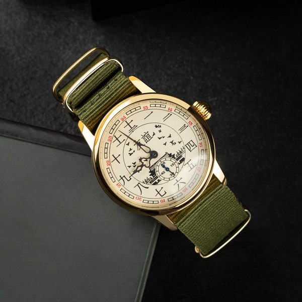 Friendship China watch, very rare vintage mens wrist watch Pobeda 1990s, mechanical watch, gift for men, friends gift, beige watch