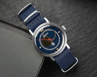 Blue Raketa Copernicus (Kopernik) orologio da polso da uomo vintage degli anni '80, regalo per lui, orologio meccanico, gioielli unici, regalo per gli uomini