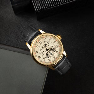 Orologio dell'amicizia cinese, orologio da polso da uomo vintage molto raro Pobeda degli anni '90, orologio meccanico, regalo per gli uomini, regalo per gli amici, orologio beige Black Leather