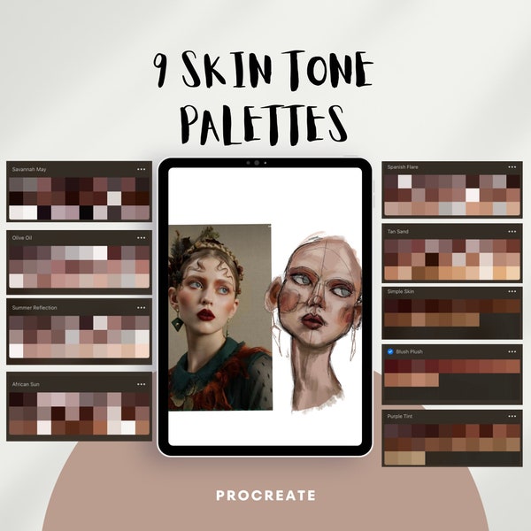 10 Skin Tone Procreate Palettes, Professional set of Basic Skin Tones, Color Palette Bundle, Skin Tones and Undertones Color Swatches