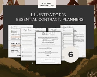 Editable and printable Illustration Contracts, pack of essential forms and contracts for Illustrators, includes planner, checklist, and more
