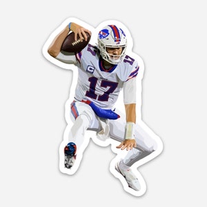 Josh Allen Buffalo Bills Vinyl Sticker Hurdle Jump (white border)