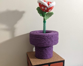 Mario Warp Pipe Cat Scratcher w/ Piranha Plant Add-on - Cat toys - Sisal Rope - Rope Scratcher - Mario - Piranha Plant - Nintendo