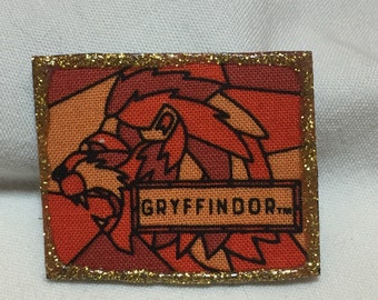 Red and Black Gryffin Lion Pin made from Licensed Fabric