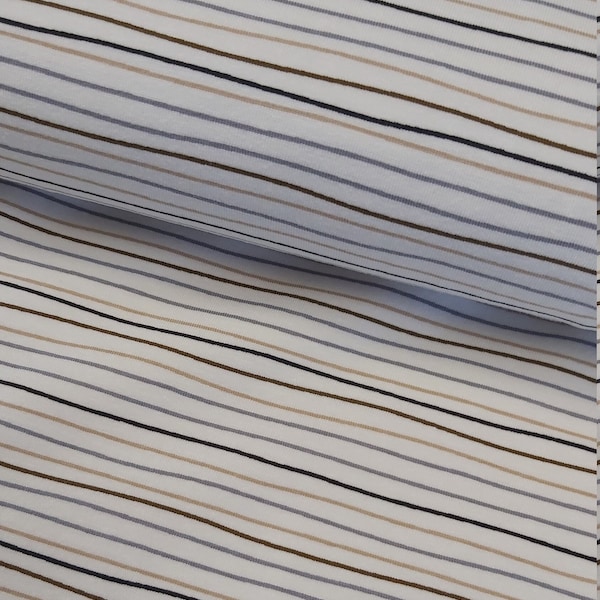 Jersey creme mit zarten Streifen in braun/rauchblau/Naturtönen, 0,50 Meter