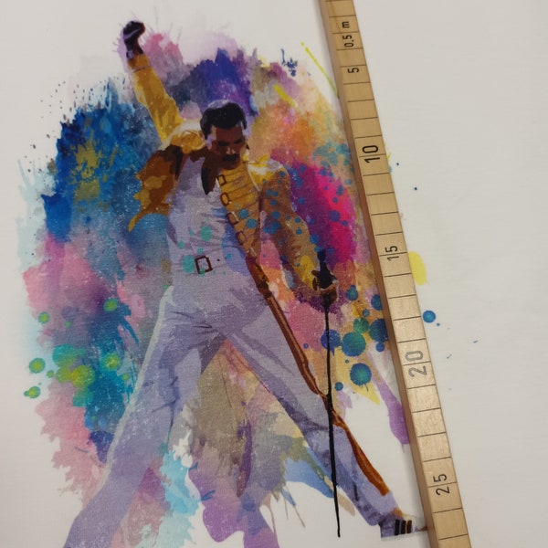 Jersey panel white with Freddie Mercury in watercolor, 1.00 meter/piece