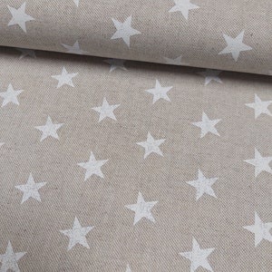 Decorative fabric, half Panama, beige/natural with white stars, 0.50 meters