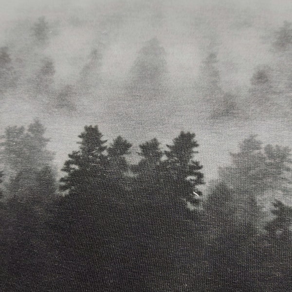French Terry Panel in grau/schwarz, Gloomy Hills by Thorsten Berger, Stück = 0,80 Meter