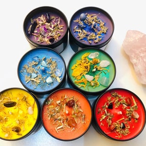 Chakra Candle | Essential oil Intention Candle | Positive Energy Healing Candle | Crystal Infused | Natural soy wax candle | Spiritual Gift