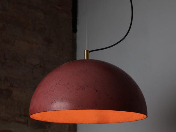 Large Concrete Pendant Lamp. Modern and Unique Lighting. Dome Lamp Style. 100% Handcrafted Lamp. Different sizes. Bordeaux Lamp. Burgundy.