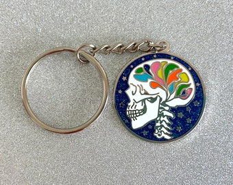 Rainbow Skull Keychain, Neurosparkly Skull Key Ring, Neurodivergent Keychain, Autism Keychain, Mental Health Keychain, Neuroscience Gifts