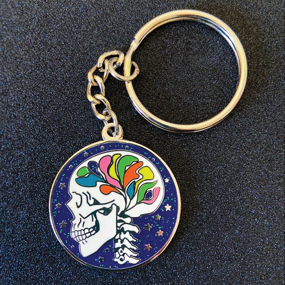 Rainbow Skull Keychain, Neurosparkly Skull Key Ring, Neurodivergent ...