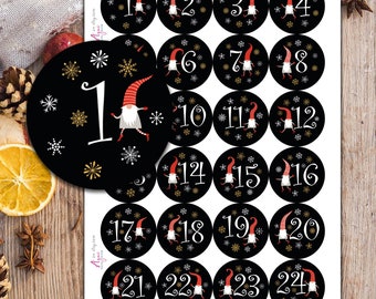 Adventskalender Zahlen / drucken, ausschneiden, dekorieren mit Weihnachtswichteln/druckbare Zahlen für Advent Geschenke / sofort download