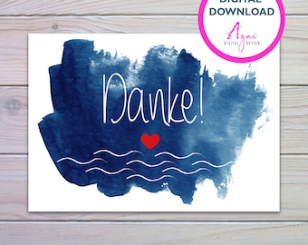 Dankeskarte "Danke!" maritim in Aquarell / für jeden Anlass / digitaler download / Postkarte Danke / Grußkarte / Danksagung / Geschenk