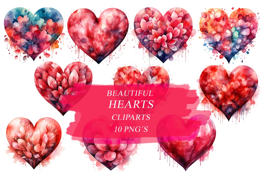 Watercolor Hearts Clipart Set / Transparent Pngs / Heart PNG / Digital ...