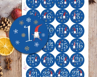 Adventskalender Zahlen / drucken, ausschneiden, dekorieren mit Weihnachtswichteln /druckbare Zahlen für Advent Geschenke / sofort download