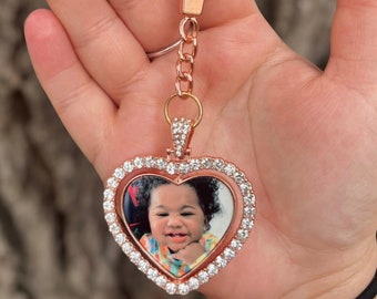 Personalized Heart Photo Keychain | Custom Diamond Heart Keychain | Photo Keychain For Her | Personalized Gift For Her | Keepsake Gift