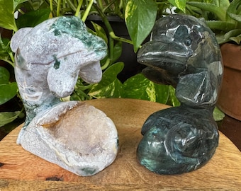 Labradorite & Moss Agate Dolphin Carving