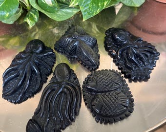 Golden Sheen Obsidian Sea Creature Carving