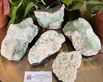 Green Apophyllite with White Stilbite on Heulandite from Pune, Maharashtra, India