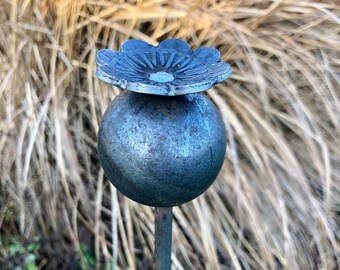 Poppy Seed Head | Garden Ornament | Plant Support | Stake | Rusty Metal | Garden Present