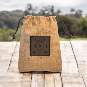 Personalized Golf Valuables Pouch - Cork Bag - Golf Tee Bag - Golf Ball Bag - Golf Gifts For Men - Groomsmen Gifts - Golf Bag Accessories