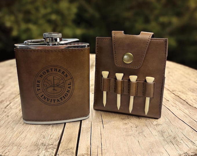 Personalized Leather Golf Flask, Leather Case & Flask, Stainless Steel Hip Flask, Golfer Gift, Gift For Him, Groomsmen - Best Man Gift