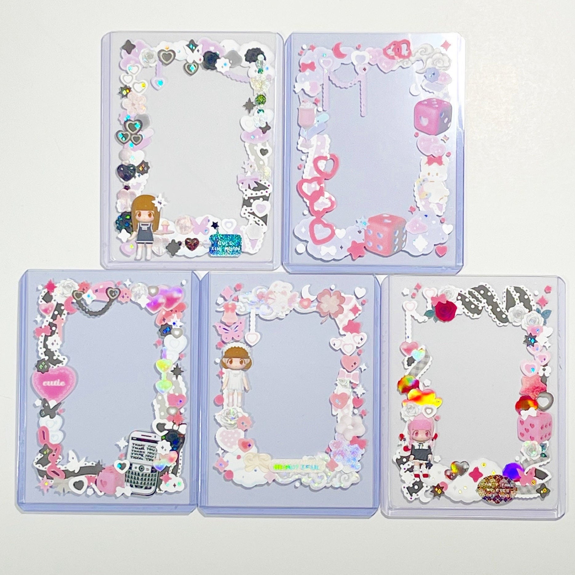 Custom Decorated Toploader, Kpop Photocard Deco, Cute Teddy Flower Toploader,  Goth Princess Toploader, Confetti Stickers Deco, Kpop PC Deco 