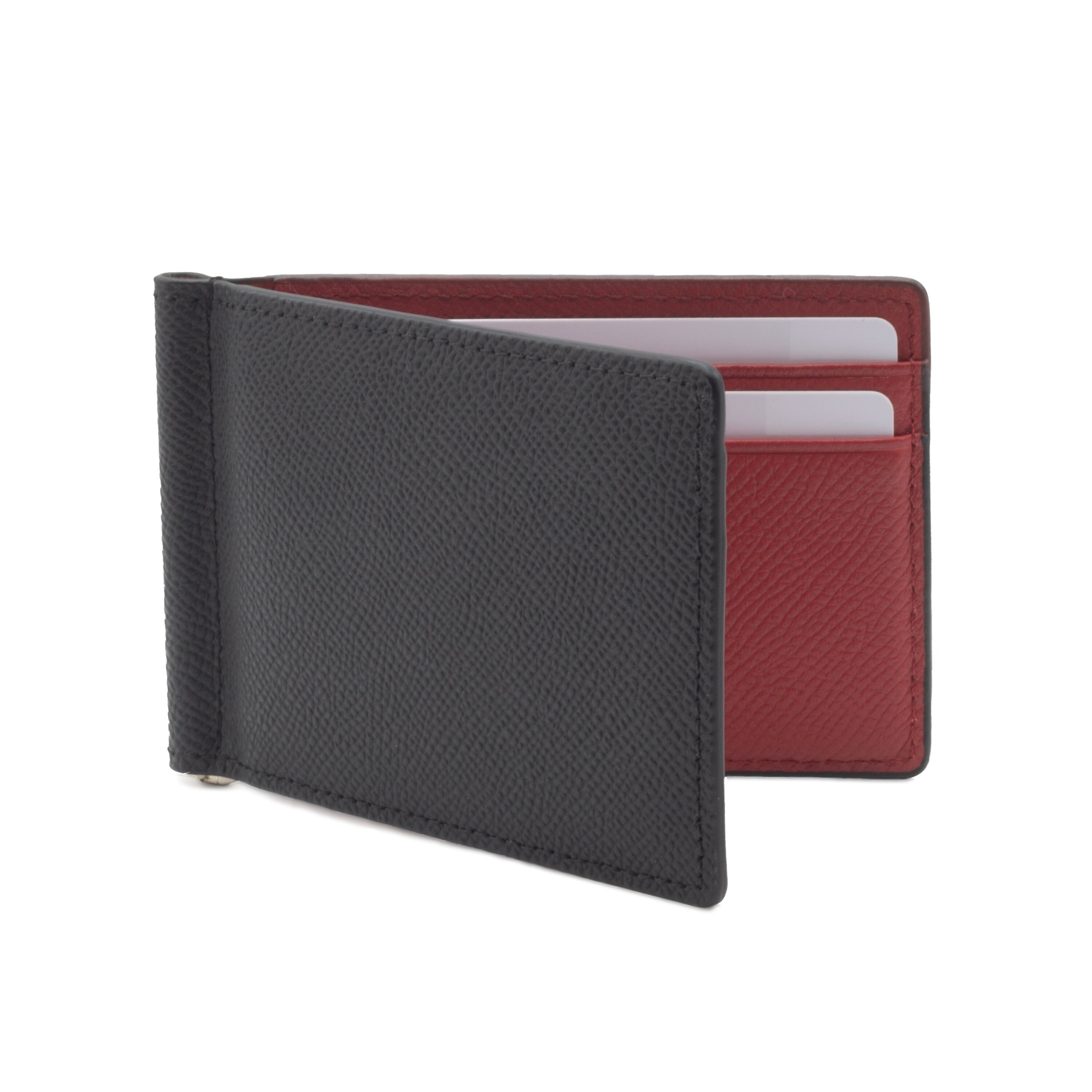The Tanned Cow Super Slim Bifold Wallet- Genuine Leather Minimalist Front Pocket Wallets for Men with Money Clip, RFID Blocking (Black/Red)