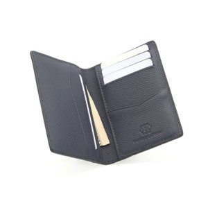 Cartera minimalista delgada para hombre y mujer, mini billetera plegable de cuero fino, tarjetero frontal, bloqueo RFID, incluye caja de regalo (azul marino)