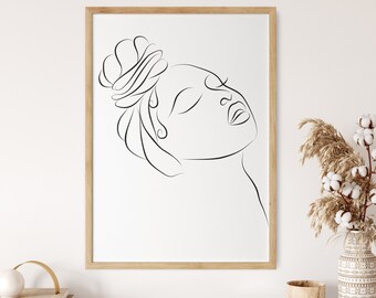 Reclining Woman Print Black Feminist Illustration African American Wall Art, Abstract Decor Natural Minimalism