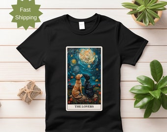 The Lovers Tarot Card t-shirt with dogs for witch and crystal lovers alike, dog shirt, tarot tee