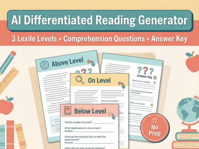 AI Differentiated Reading Generator | Teacher Tool | 3 Lexile Levels ...