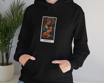 Strength Tarot card with cats hoodie for tarot lovers and cat lovers alike