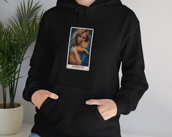 Strength Tarot card with cats hoodie for tarot lovers and cat lovers alike