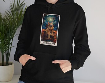 The Chariot tarot card with cats unique design hoodie