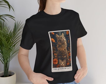 May include: Black t-shirt featuring a graphic of a tarot card with two cats and the text "The Queen of Cats".