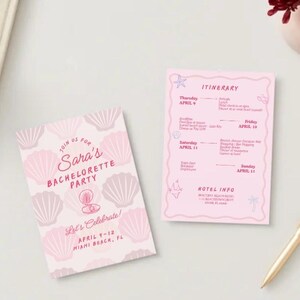 Seashells and Wedding Bells Editable Bachelorette Itinerary and Invitation Canva Template