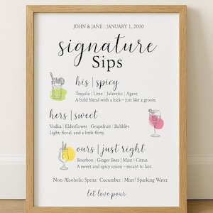 Editable Signature Drinks Sign Template – Wedding Bar Menu – Signature Cocktails Printable
